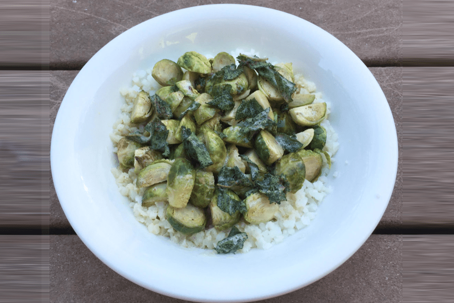 riced cauliflower, Sage Brussel Sprouts with Riced Cauliflower
